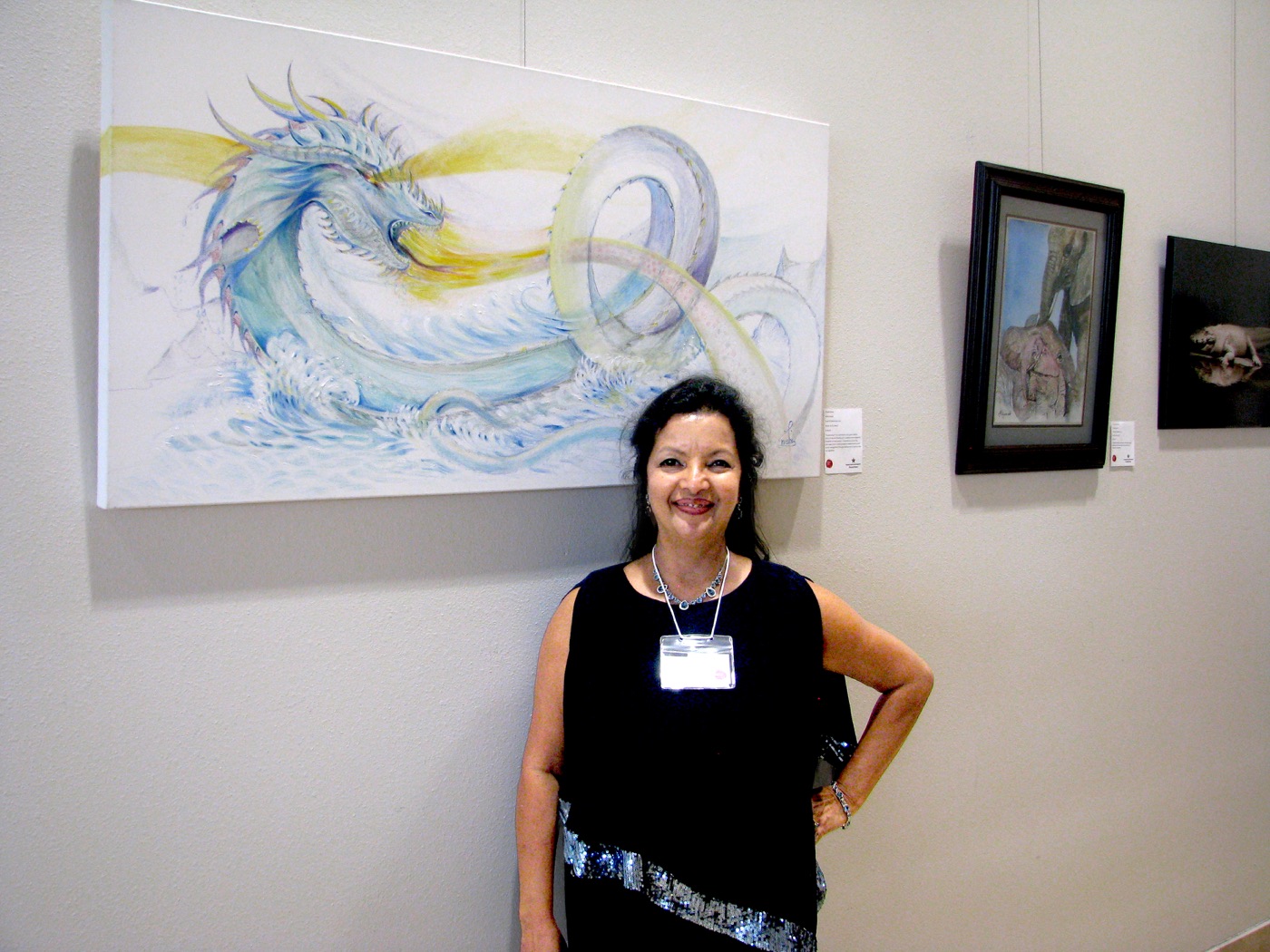 Nishi Kumar with her painting Krypteiathan at the Kingdom Animalia exhibition