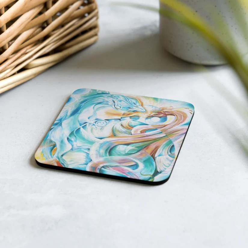 Mystic dragon of dreams cork-back coaster