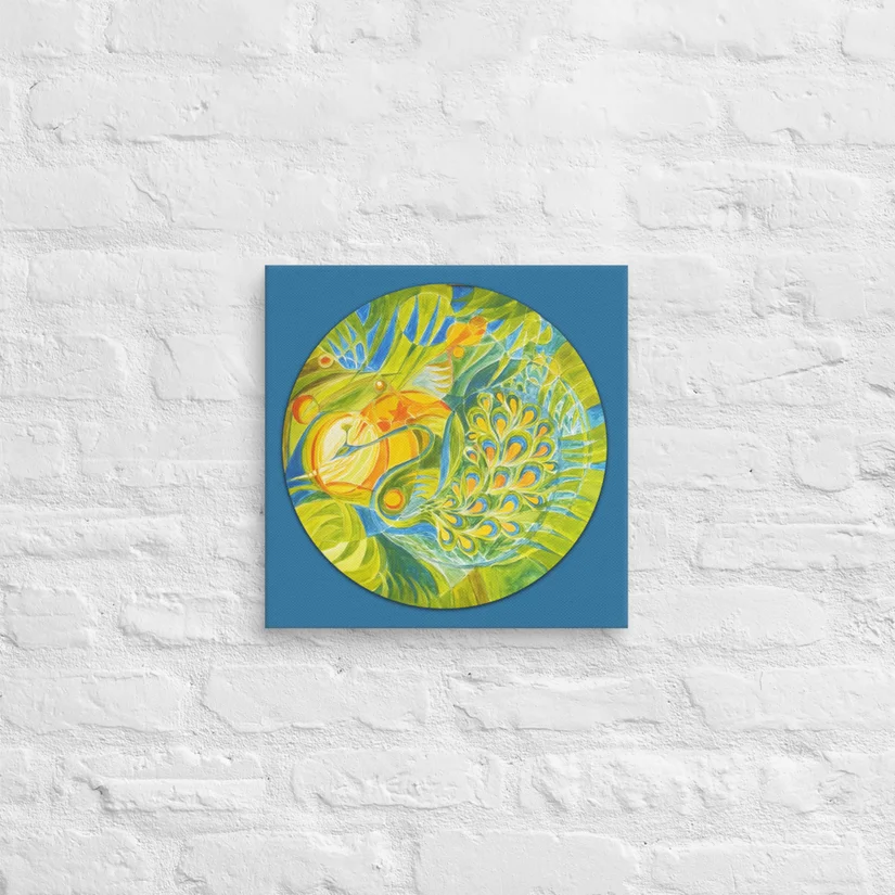 Celestial Peacock circle canvas