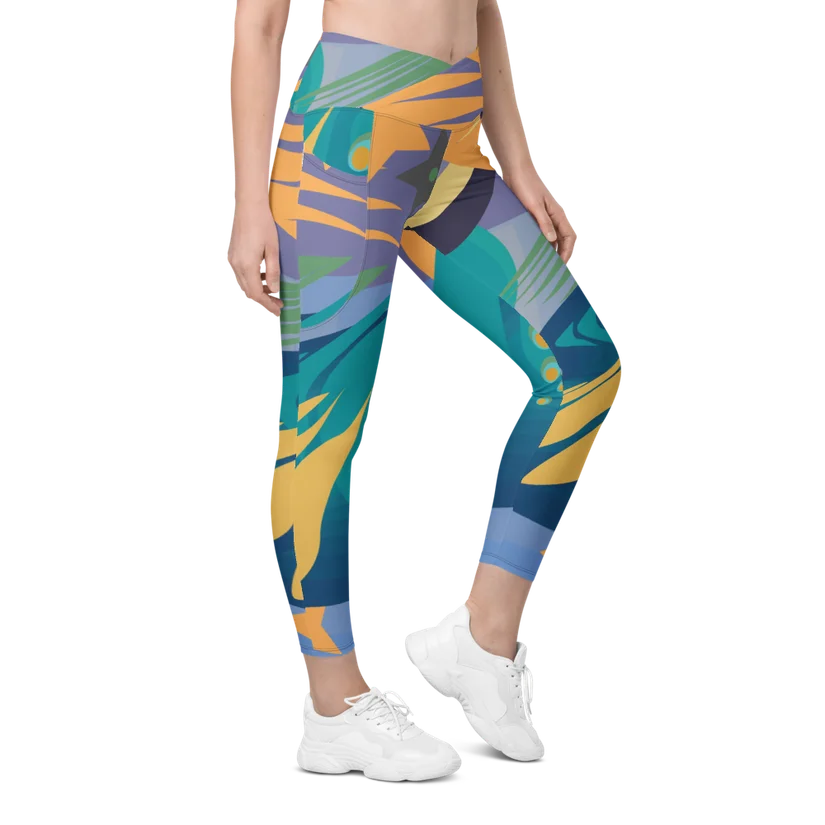 Celestial Peacock crossover leggings with pockets