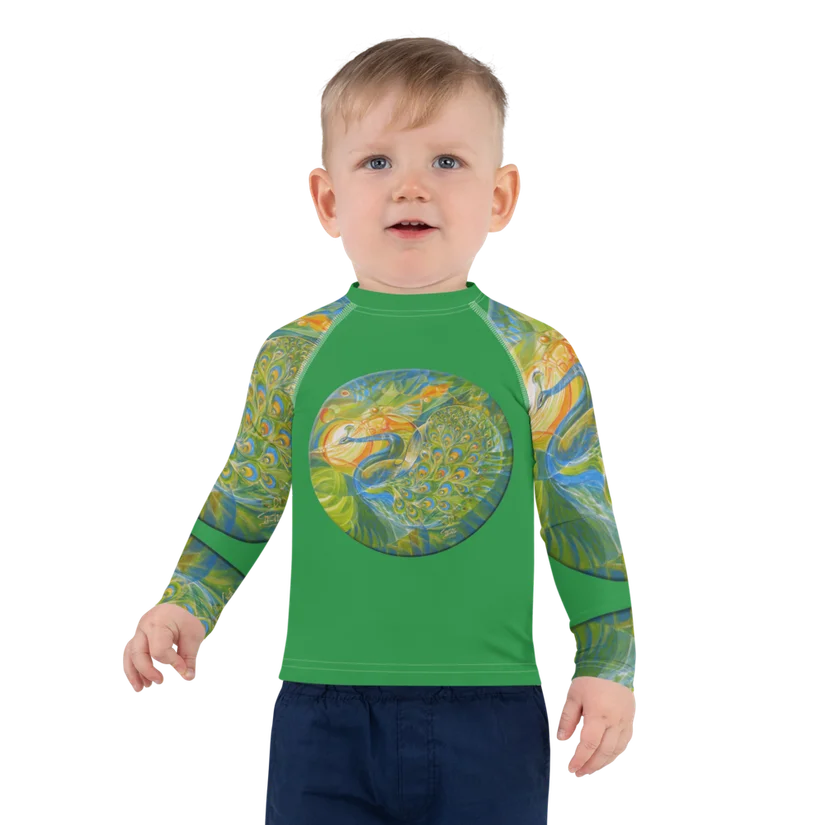 Celestial Peacock kids rash guard