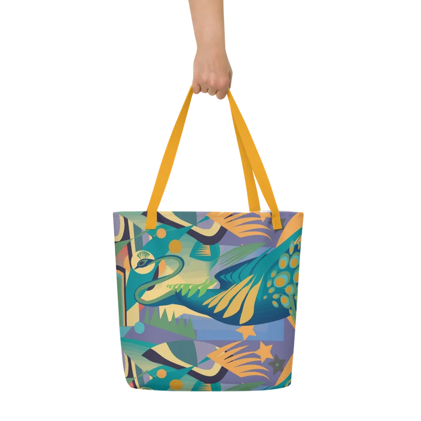 Celestial Peacock all-over print large tote beach bag