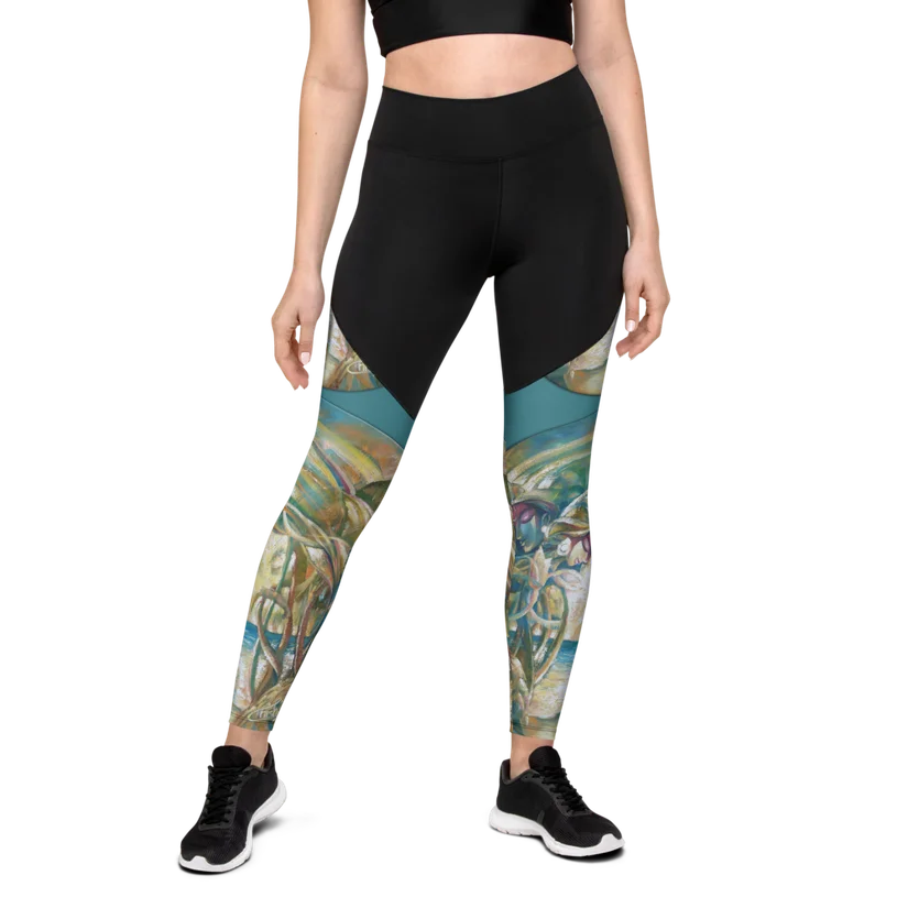 Verdant bliss: The divine amidst the green horizon sports leggings